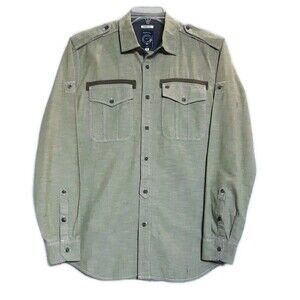 DIESEL Military Utility Cargo Button Shirt Green Epaulets Contrast Cuffs NEW  M